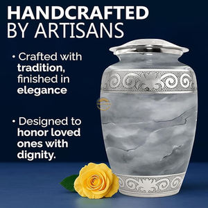 AYAANS-Urna de cremación blanca con revestimiento gris para cenizas humanas o de mascotas con líneas de acento grises sutiles - Product Image 2