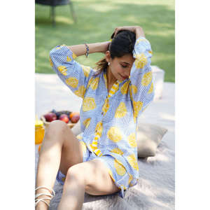 Amalfi Citrus Handblock Printed Casual Two-Piece Shorts Set for Spring/Summer - Product Image 2