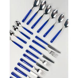Juego de cubiertos de acero inoxidable Vintage 1970s, 22 piezas | Asas de plástico Azul | Juego de cubiertos retro moderno de mediados de siglo - Product Image 1