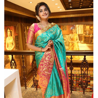Sari Blouse Bleu Ciel avec Broderie Zari, Sari Indien en Soie Lichi Douce, Vêtement de Fête pour Femmes, ODM Adultes, Impression Inde & Pakistan, Haut de Gamme