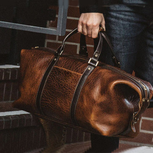 Custom Logo Genuine Leather Duffle <b>Bag</b> <b>for</b> <b>Men</b> Zipper Closure Sports and <b>Travel</b> Carry Garment Suit <b>for</b> Business - Product Image 6