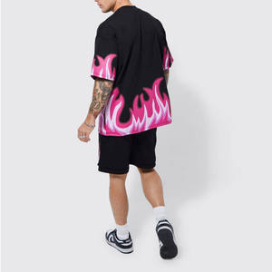 Camiseta personalizada y conjunto corto Streetwear Vintage impreso Sun Faded Boxy conjuntos de camisetas de gran tamaño para hombres - Product Image 2