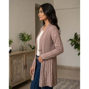 Autumn Crocheted Knitted Shrug-<b>Beige</b> Acrylic Streetwear Print - Product Image 3