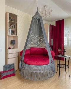 Chaise balançoire suspendue en macramé fait à la main Boho Chic intérieur extérieur salle de jeux Patio confortable siège durable - Product Image 2