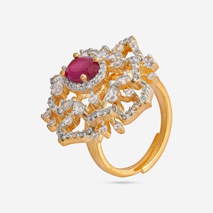 Bagues de mode en zircon 185622, plaqué or rose, style tendance, bague incrustée pour soirée, coupe moissanite disponible, laiton rhodié - Product Image 1