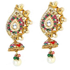 Pendientes colgantes finos Kriaa chapados en oro con piedra austriaca modelo Meenakari 1300131 - Product Image 1
