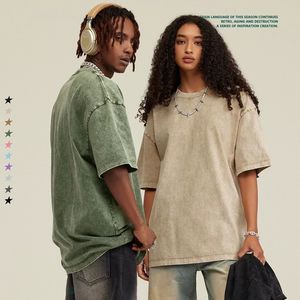 Printemps été 285G lavage lourd batik col rond manches courtes américain Vintage poids lourd lavage à l'acide T-shirt pour hommes - Product Image 2