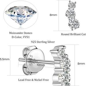 Boucles d'oreilles Boucles d'oreilles en diamant de laboratoire à coupe ronde brillante Boucles d'oreilles en argent sterling 925 plaqué or blanc 18 carats - Product Image 4