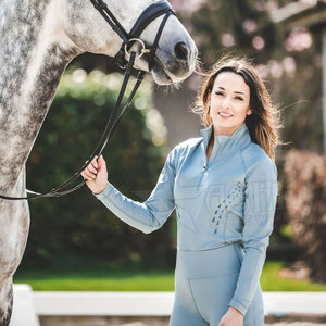 Camiseta de manga larga con capa base atlética de alta compresión para mujer, camiseta para correr de entrenamiento con cuello simulado para adultos para caballo ecuestre - Product Image 5