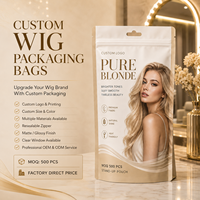 Sac d'emballage personnalisé de luxe pour extensions de cheveux, fermeture éclair à trois côtés, pochette de rangement en plastique haut de gamme imprimée sur mesure