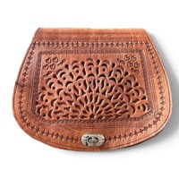 Sac à bandoulière en cuir véritable marocain, pochette bohème gaufrée avec fermeture à rabat pour femme