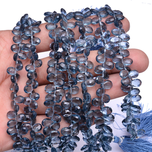 London Blue Topaz Quartz 6x9mm-7x10mm Perle Briolette Poire À Facettes Fine London Blue Topaz Hydro Quartz Perles De Pierres Précieuses pour Bijoux - Product Image 2