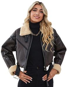 Nouvelle arrivée, veste de moto en peau de mouton véritable, doublure en soie teinte, veste chaude d'hiver pour femmes - Product Image 5