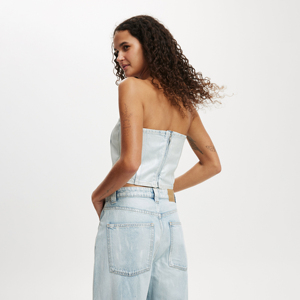 Femmes mode bustier tubulaire haute qualité coton Denim coréen Unique couleur imprimé croisé conception décontracté chemise pour femmes en gros - Product Image 5
