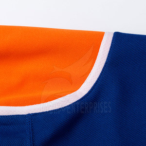 Maillot de hockey sur glace personnalisé épais pour homme, manches longues, col en V, rayures bleues et orange, en polyester anti-humidité - Product Image 4