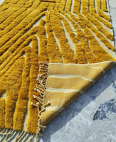 Mostaza amarilla brillante Beni Mrirt, Alfombra de lana marroquí hecha a mano, alfombra de lujo tejida a mano, lavable cuadrado marroquí OEM hecho a mano