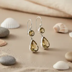 ต่างหูเงินแท้ 925 รูปทรงหยดน้ำสำหรับผู้หญิง ประดับด้วยพลอยซิทริน-ต่างหูแฟชั่นแบบห้อย - Product Image 2