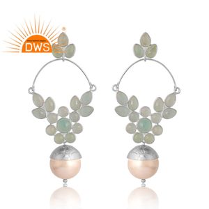Meilleure vente en argent Sterling naturel Aqua calcédoine et perle pierres précieuses boucle d'oreille bijoux personnalisés pour les femmes cadeau pour elle' - Product Image 1