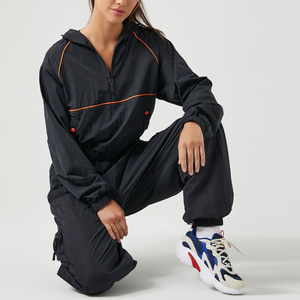 2026 Women Plus Size Sports Nylon Windbreaker Tracksuit Active Cargo Pocket Joggers Half-<b>Zip</b> Jacket Set - Product Image 2