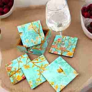 ถาดรองแก้วไม้พิมพ์โลโก้ตามสั่งสำหรับชากาแฟจากอินเดีย - Product Image 3