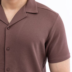 Customizable 100% Breathable Anti-Shrink Eco-Friendly Printed <b>Men's</b> Summer Casual <b>Brown</b> Thermal Jacquard Cotton Poplin Shirt - Product Image 2
