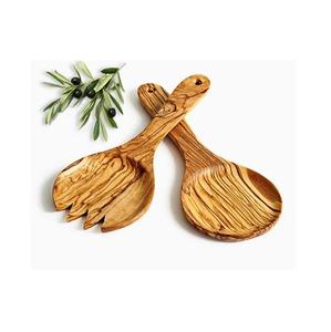 Vente flash : service à salade en bois, bois de manguier poli émaillé, avec plateau rond assorti - Product Image 4