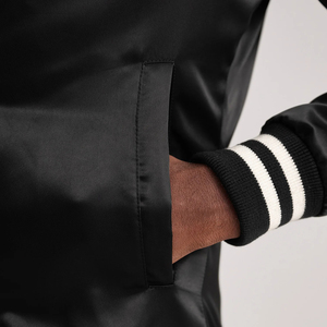 Noir Satin Varsity Bomber Veste Rétro Baseball Style Léger Unisexe Streetwear Classique Collège Coupe-Vent Manteau - Product Image 4