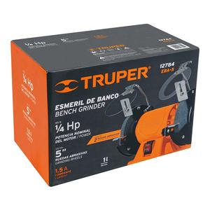 Meuleuse d'atelier électrique Truper EBA-5 de 5 pouces, 1/4 CV, pour meulage à usage général, qualité industrielle, garantie 1 an, orange et bleu - Product Image 1