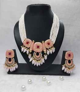 Motipearl indio elegante tradicional y de moda piedra chapado en oro elegante medio collar conjunto con pendiente conjunto de joyería mujeres - Product Image 1