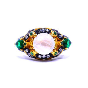 Anillo clásico para mujer Plata de Ley 925 Vermeil chapado en oro con piedra lunar Piedra preciosa Compromiso de boda o desgaste de aniversario - Product Image 3