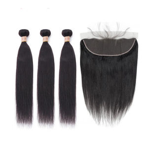 Achetez des mèches de cheveux vierges brésiliens lisses avec fermeture, cheveux naturels non traités, Remy, double trame à la machine - Product Image 1