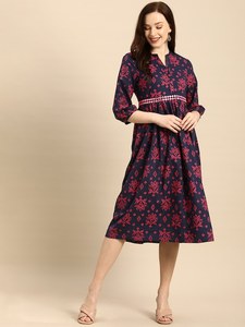 Robe longue évasée à motif floral pour femme, été 2024, col en V, manches longues, décoration en cristal, élégante, tissu 100% coton délavé - Product Image 6