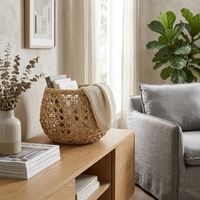 Panier rond en écorce de bananier tressé à la main, motif étoile ajouré, pour rangement, pot de fleurs ou décoration, design artistique pur