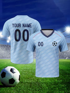 Camiseta de fútbol juvenil personalizada para hombre y mujer, camiseta de fútbol personalizada con nombre y número, camiseta de fútbol de equipo azul claro para fanáticos - Product Image 3