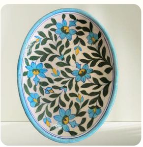 Best Quality 10 Inch Round Ceramic Tray Handcrafted Traditional Blue Pottery Intricate Patterns Vibrant Accents Eco-Friendly - Product Image 1