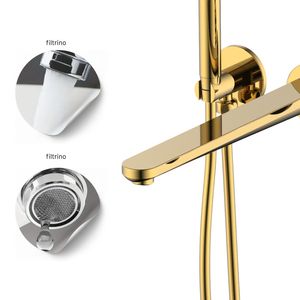 Set miscelatore da bagno a leva singola In oro lucido a muro serie a un foro doccia a mano In ottone incorporato confezionato - Product Image 5