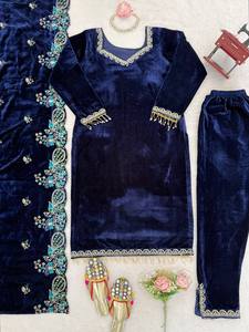 ชุดปาร์ตี้ออกแบบด้านบนด้านล่างและ dupatta กับด้ายและลำดับด้วยลูกไม้แฟนซี - Product Image 2