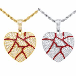 Collar de diamantes con diseño roto de corazón con pavé de corte redondo para mujer - Product Image 3