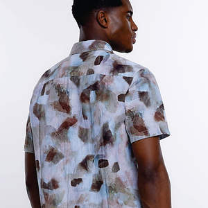 Chemise en flanelle de soie de style chinois pour hommes, peinture à l'encre, décontracté, manches courtes, col boutonné, une pièce, vacances, OEM ODM - Product Image 6