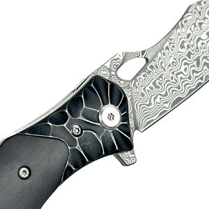 Nuevo cuchillo de acampada plegable de acero de Damasco de alta calidad OEM ODM personalizable con mango de ébano para caza al aire libre al por mayor - Product Image 5