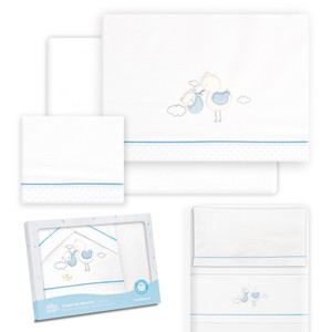 Set di 3 Pezzi di Biancheria da Letto 100% Cotone per Culla - Modello Cigea-Oso, Lenzuola per Neonati con Motivi Intessuti - Product Image 1