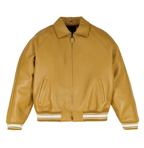 แจ็คเก็ตหนังผู้ชายแบบใหม่ ระบายอากาศได้ดี เป็นมิตรกับสิ่งแวดล้อม ปักโลโก้ ทรงบอมเบอร์ ซิปแบบวาร์ซิตี้ ไซส์พลัส ผลิตตามแบบ OEM ผ้ายีนส์สำเร็จรูป สไตล์ลำลอง - Product Image 3