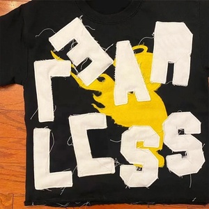 Applique personnalisée lettre brodée Patchwork Logo hommes t-shirt graphique en détresse Vintage lourd surdimensionné unisexe T-Shirts - Product Image 3