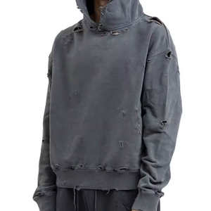 Sweat à capuche en polaire surdimensionné en coton uni épais 500GSM pour hommes, sweat à capuche court lourd du fabricant personnalisé 400 gsm Boxy français XS - Product Image 1