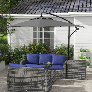 Pour parasol de jardin décentré avec base croisée et ouverture à manivelle Polyester et acier 294x193cm Gris - Product Image 2