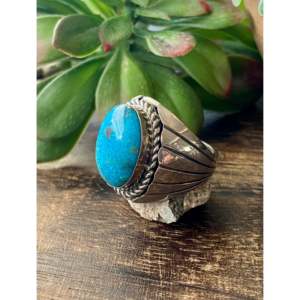 Bague Tony Yazzie Kingman en turquoise et platine, délicate, en argent sterling, pierre naturelle à coupe lisse, taille 11.25, rhodiée, pour usage quotidien - Product Image 4