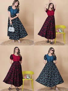 ชุดเดรสอินเดียสไตล์ Anarkali แขนยาวปกติ คอทรงเรือ สีฟ้า ผ้าเรยอน รุ่นใหม่ล่าสุด มีสินค้าพร้อมส่ง สำหรับผู้หญิง - Product Image 4