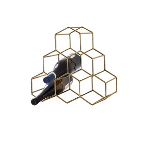 Casier à vin en fil de fer écologique pour bouteille personnalisée pour support à boire Supports géométriques à vin faits à la main plaqués or - Product Image 1