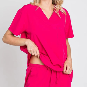 ชุดสูทสครับสำหรับผู้หญิงชุดเครื่องแบบพยาบาลชุดเครื่องแบบแพทย์คอวี + กางเกงวิ่ง2กระเป๋าทันสมัย - Product Image 1