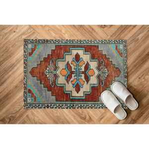 Aztec Printed <b>Rug</b>: Blue and Brown, Antique Decor, Turkish, Luxury, <b>Lounge</b>,Nonwoven Soft <b>Rug</b> - Product Image 4